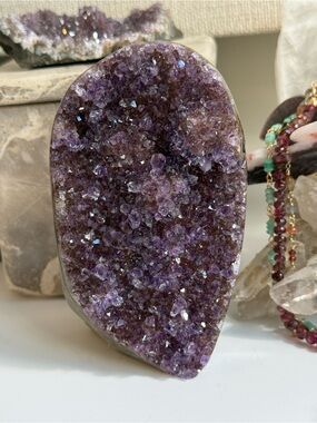 Natural sparkly  amethyst cut base specimen with flower formations